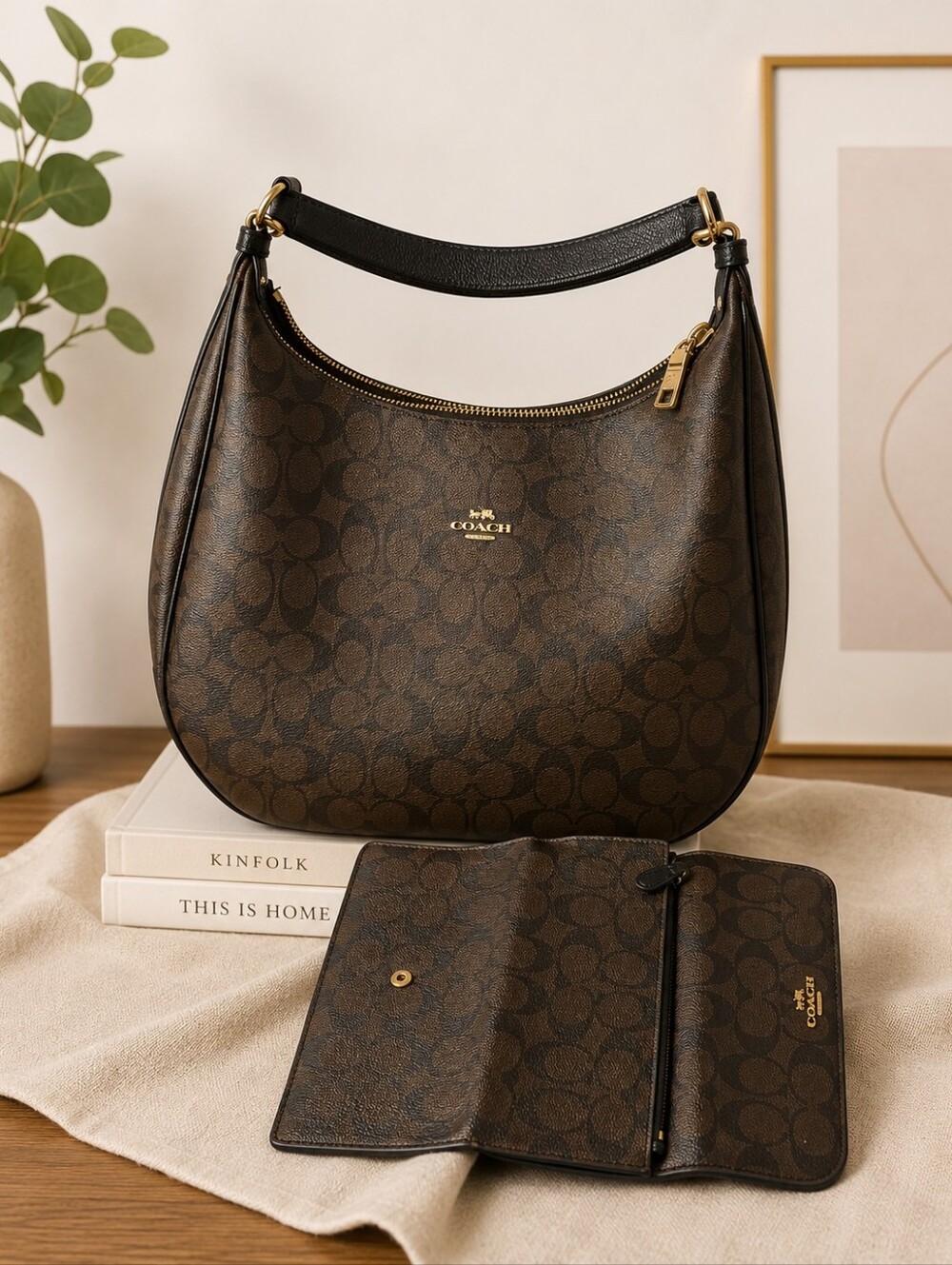Coach Brown Signature Monogram Hobo with Matching Wallet - Picture 10 of 10